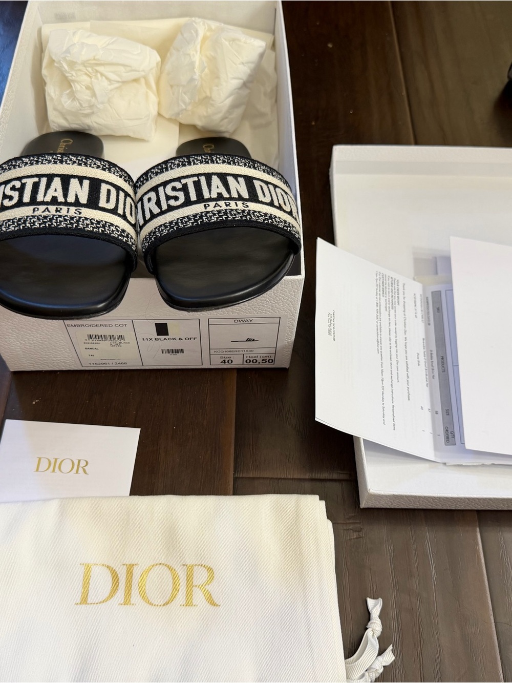 Dior DWAY Black & Off-White Canvas Logo Slides